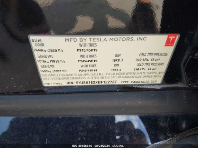 Photo 8 VIN: 5YJSA1E2XGF122737 - TESLA MODEL S 