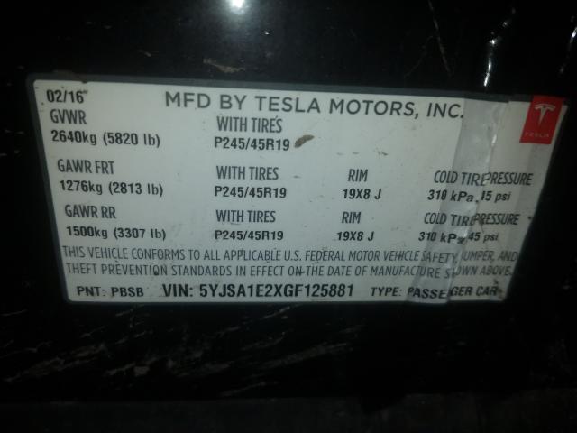 Photo 9 VIN: 5YJSA1E2XGF125881 - TESLA MODEL S 