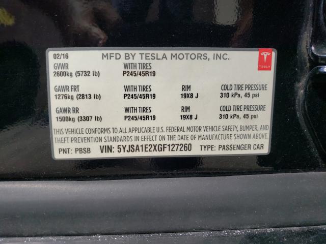 Photo 9 VIN: 5YJSA1E2XGF127260 - TESLA MODEL S 