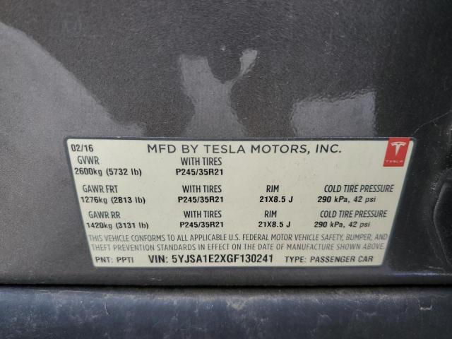 Photo 9 VIN: 5YJSA1E2XGF130241 - TESLA MODEL S 