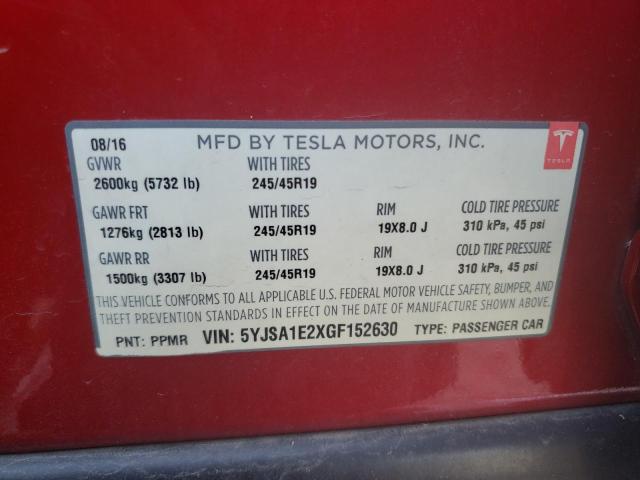 Photo 11 VIN: 5YJSA1E2XGF152630 - TESLA MODEL S 