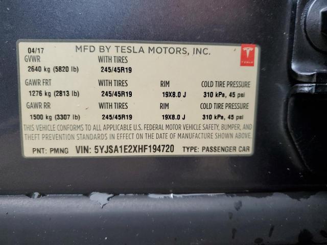 Photo 12 VIN: 5YJSA1E2XHF194720 - TESLA MODEL S 