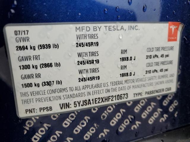 Photo 11 VIN: 5YJSA1E2XHF210673 - TESLA MODEL S 