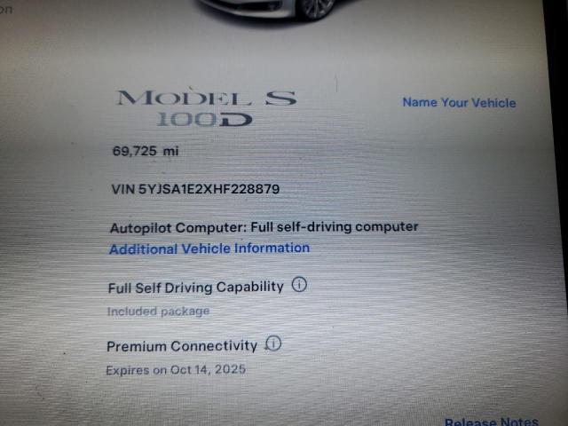 Photo 8 VIN: 5YJSA1E2XHF228879 - TESLA MODEL S 