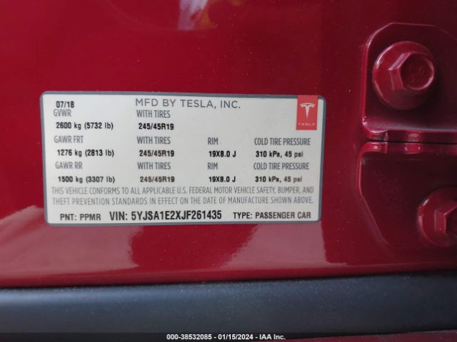 Photo 8 VIN: 5YJSA1E2XJF261435 - TESLA MODEL S 