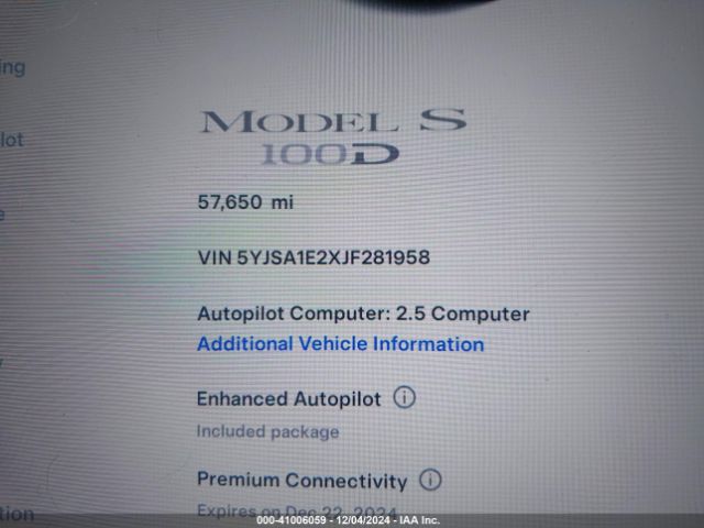 Photo 6 VIN: 5YJSA1E2XJF281958 - TESLA MODEL S 