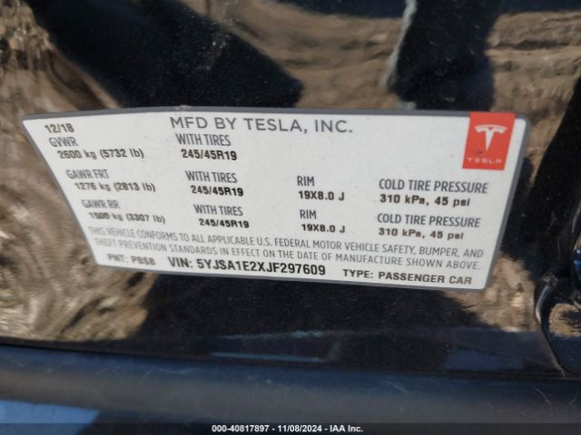 Photo 8 VIN: 5YJSA1E2XJF297609 - TESLA MODEL S 