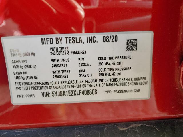 Photo 11 VIN: 5YJSA1E2XLF408808 - TESLA MODEL S 