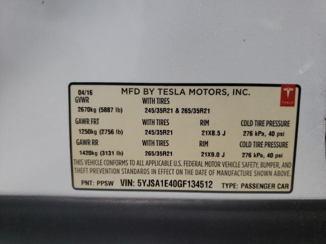 Photo 9 VIN: 5YJSA1E40GF134512 - TESLA MODEL S 