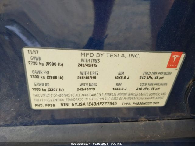 Photo 8 VIN: 5YJSA1E40HF227645 - TESLA MODEL S 