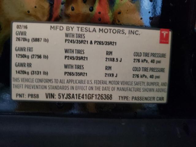 Photo 11 VIN: 5YJSA1E41GF126368 - TESLA MODEL S 