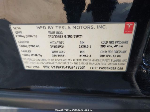 Photo 8 VIN: 5YJSA1E41GF177501 - TESLA MODEL S 