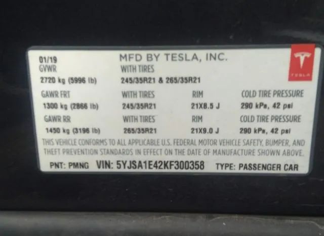 Photo 8 VIN: 5YJSA1E42KF300358 - TESLA MODEL S 