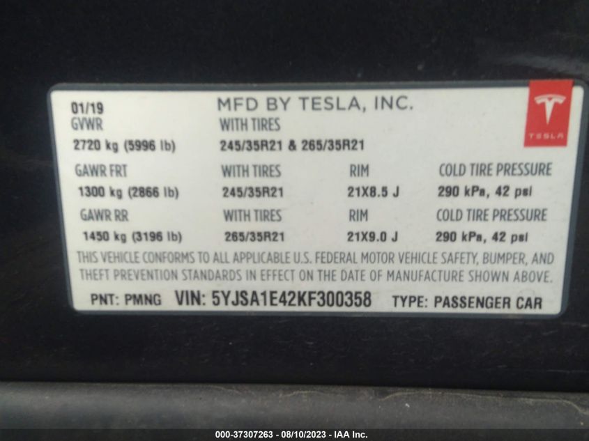 Photo 8 VIN: 5YJSA1E42KF300358 - TESLA MODEL S 