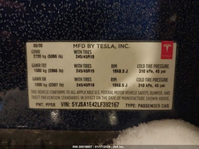 Photo 8 VIN: 5YJSA1E42LF392167 - TESLA MODEL S 