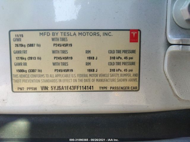 Photo 8 VIN: 5YJSA1E43FF114141 - TESLA MODEL S 