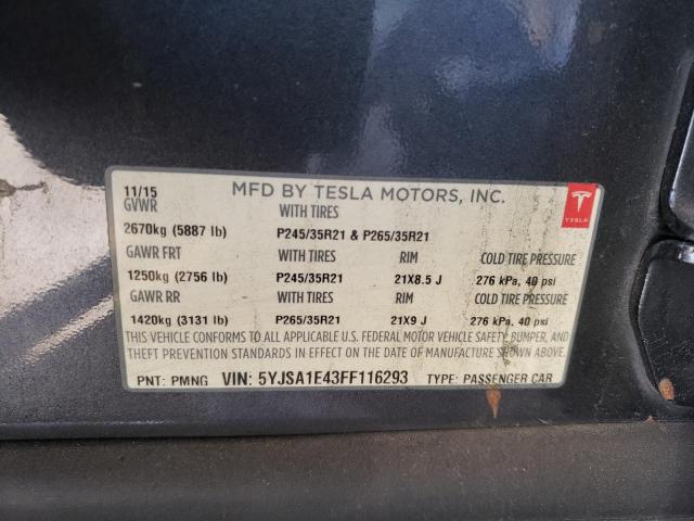 Photo 12 VIN: 5YJSA1E43FF116293 - TESLA MODEL S 