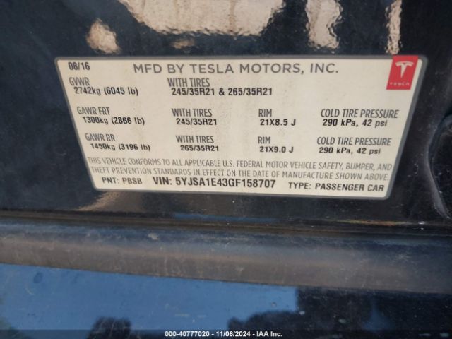 Photo 8 VIN: 5YJSA1E43GF158707 - TESLA MODEL S 