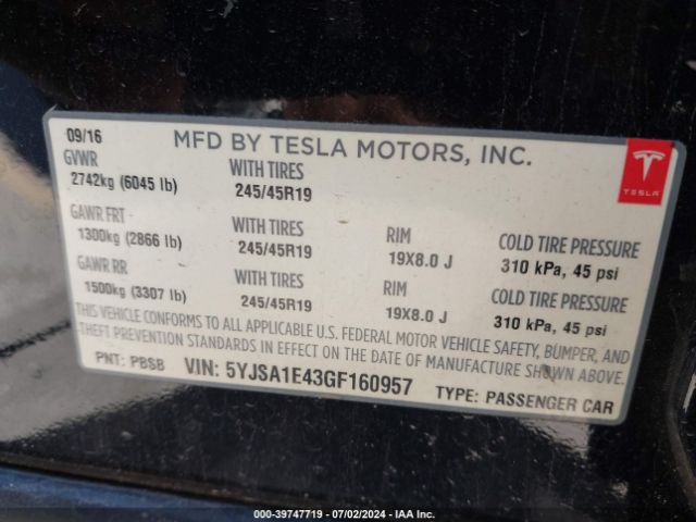 Photo 8 VIN: 5YJSA1E43GF160957 - TESLA MODEL S 