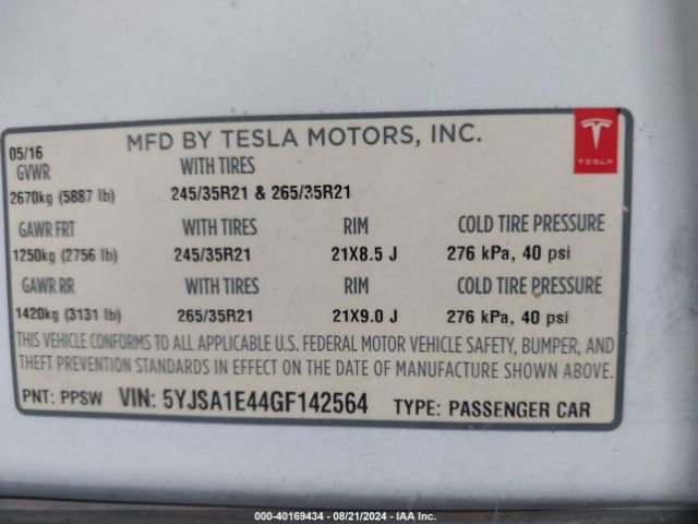 Photo 8 VIN: 5YJSA1E44GF142564 - TESLA MODEL S 