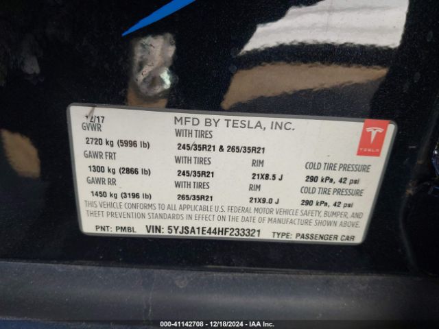 Photo 8 VIN: 5YJSA1E44HF233321 - TESLA MODEL S 