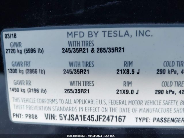 Photo 8 VIN: 5YJSA1E45JF247167 - TESLA MODEL S 