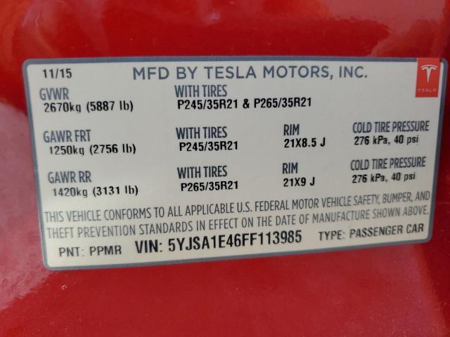 Photo 11 VIN: 5YJSA1E46FF113985 - TESLA MODEL S 