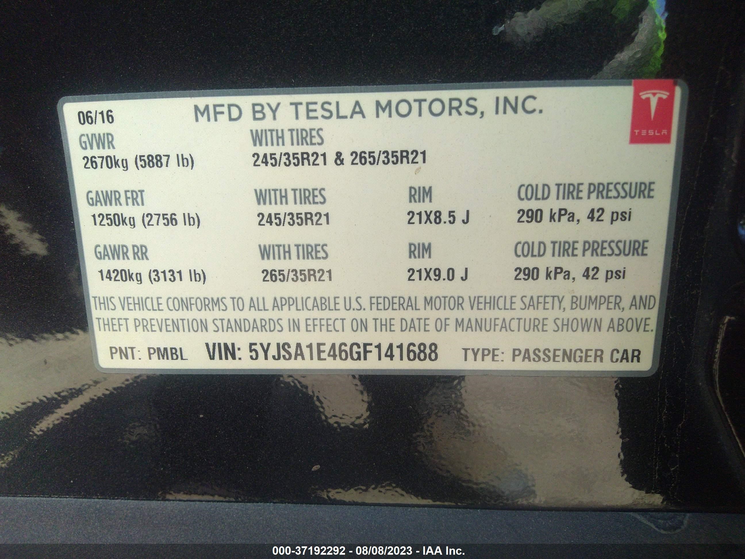 Photo 7 VIN: 5YJSA1E46GF141688 - TESLA MODEL S 