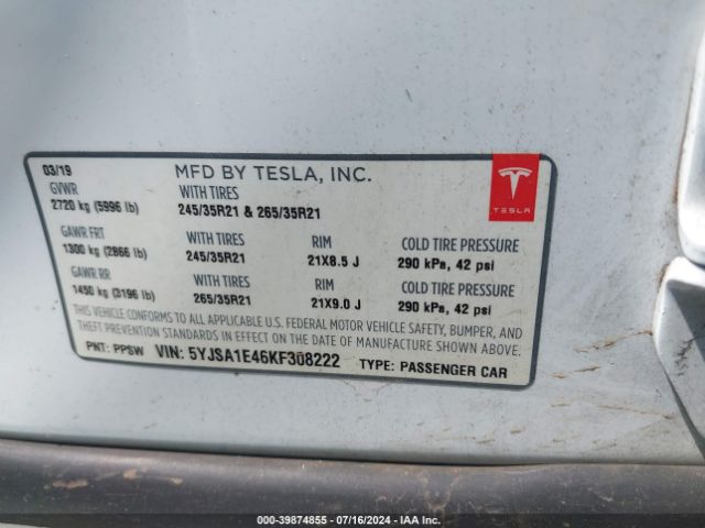 Photo 8 VIN: 5YJSA1E46KF308222 - TESLA MODEL S 