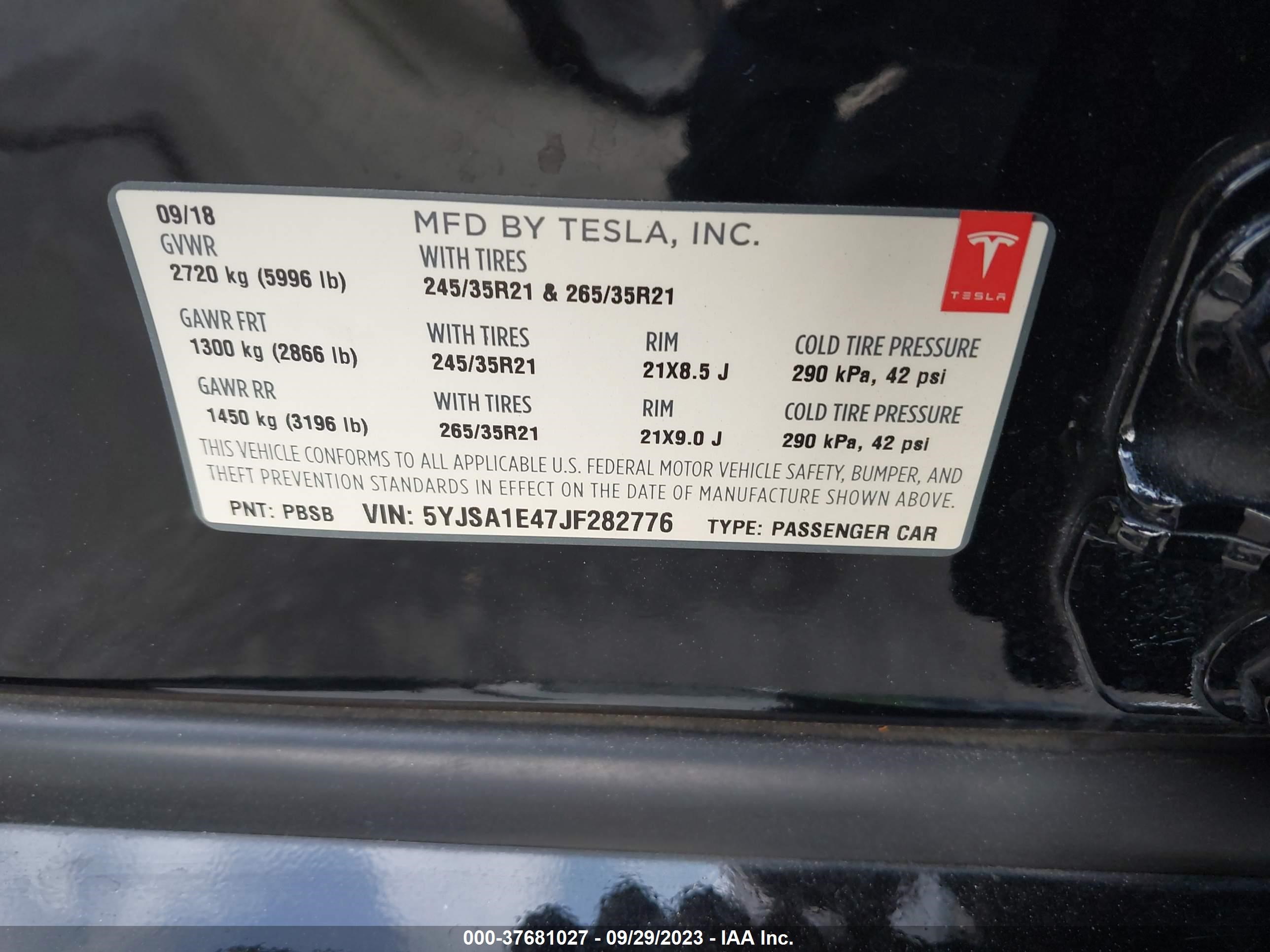 Photo 8 VIN: 5YJSA1E47JF282776 - TESLA MODEL S 