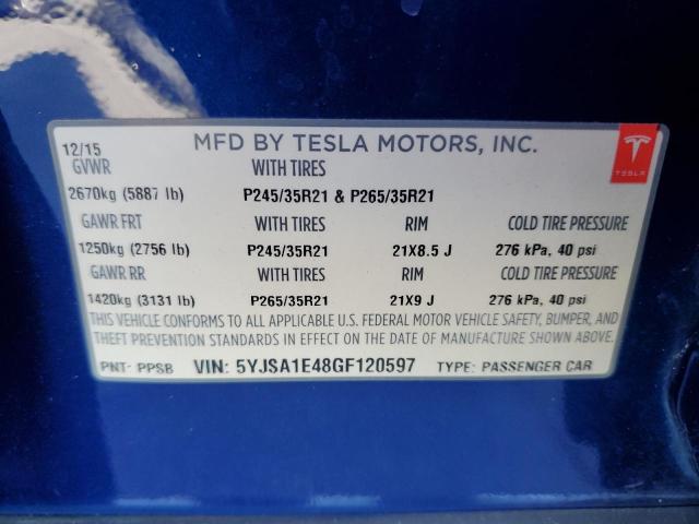 Photo 11 VIN: 5YJSA1E48GF120597 - TESLA MODEL S 