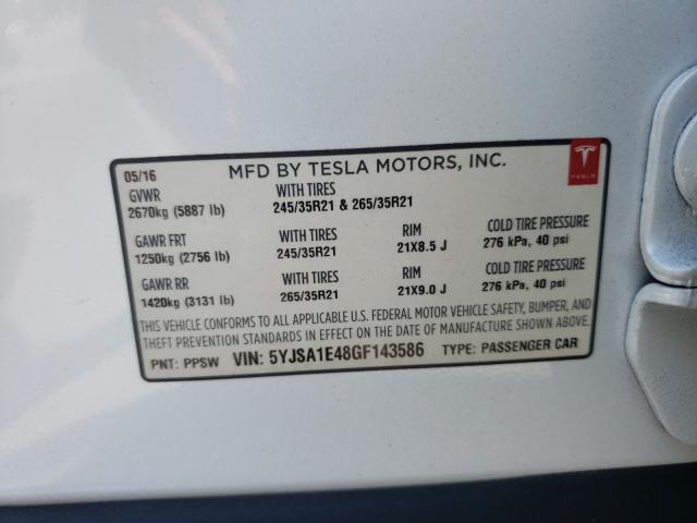 Photo 9 VIN: 5YJSA1E48GF143586 - TESLA MODEL S 