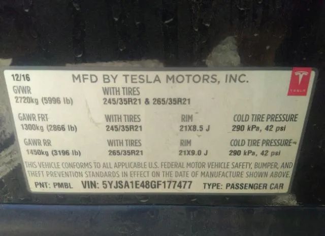 Photo 8 VIN: 5YJSA1E48GF177477 - TESLA MODEL S 