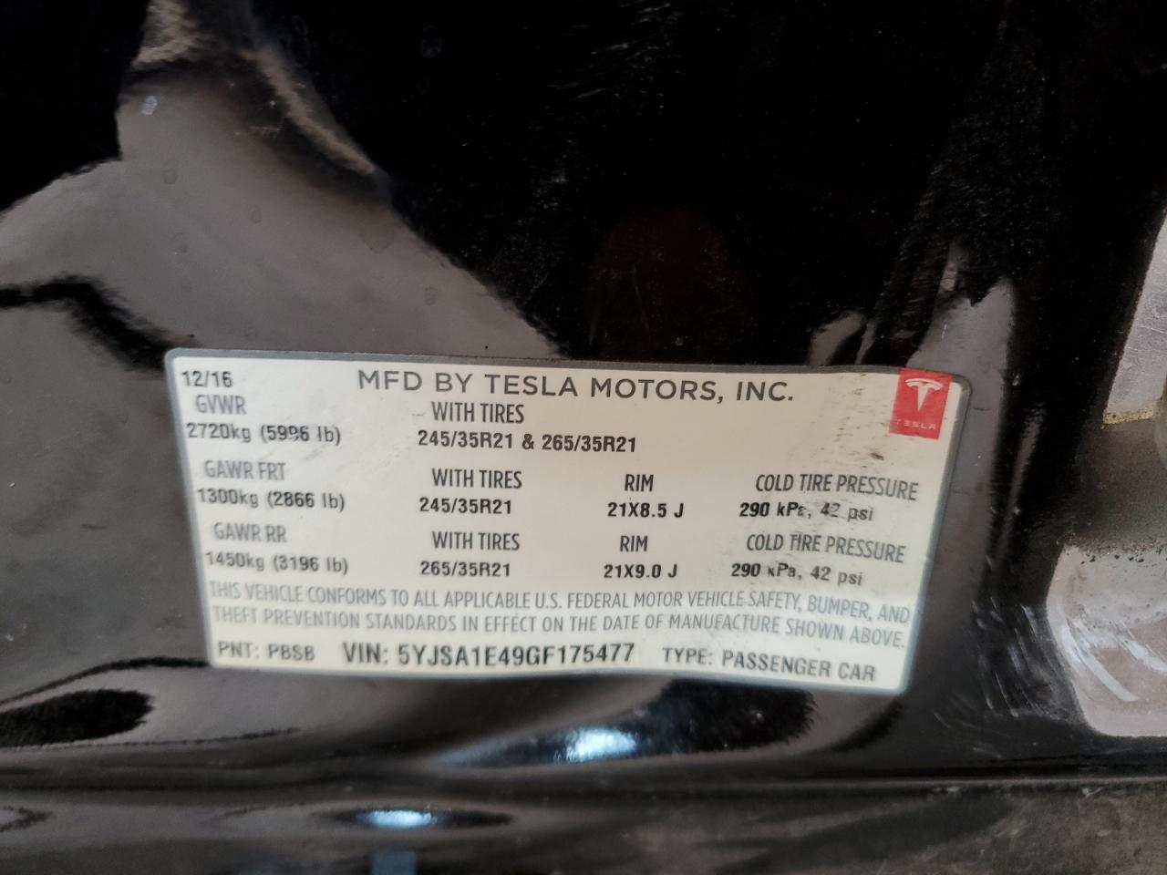 Photo 11 VIN: 5YJSA1E49GF175477 - TESLA MODEL S 