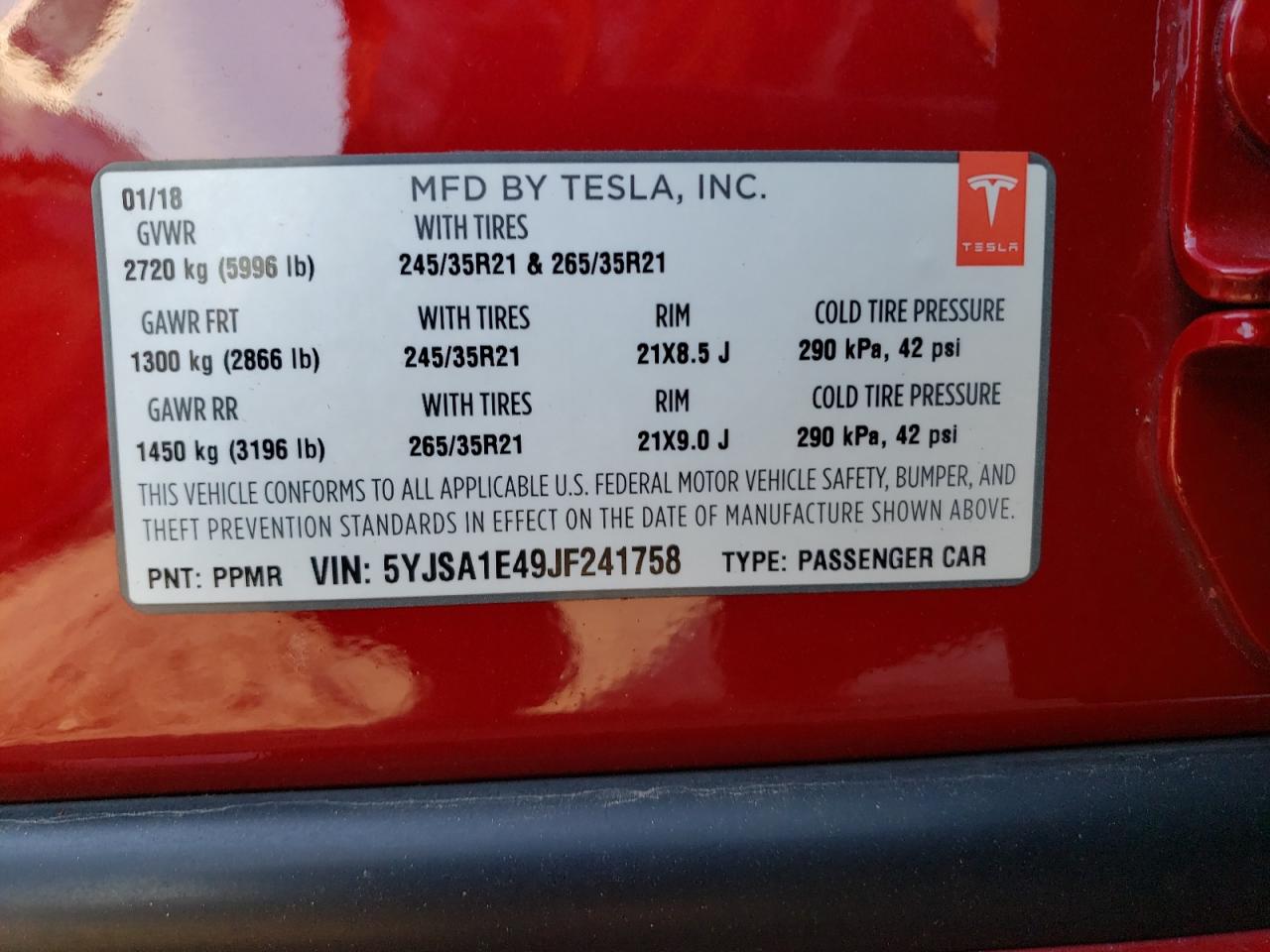 Photo 11 VIN: 5YJSA1E49JF241758 - TESLA MODEL S 