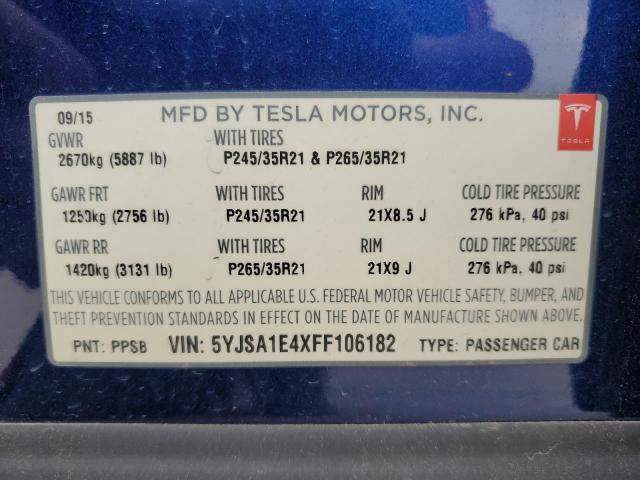 Photo 12 VIN: 5YJSA1E4XFF106182 - TESLA MODEL S 