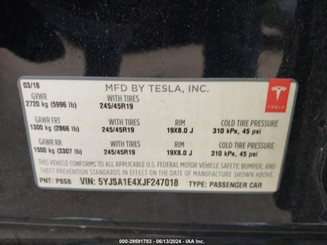 Photo 8 VIN: 5YJSA1E4XJF247018 - TESLA MODEL S 