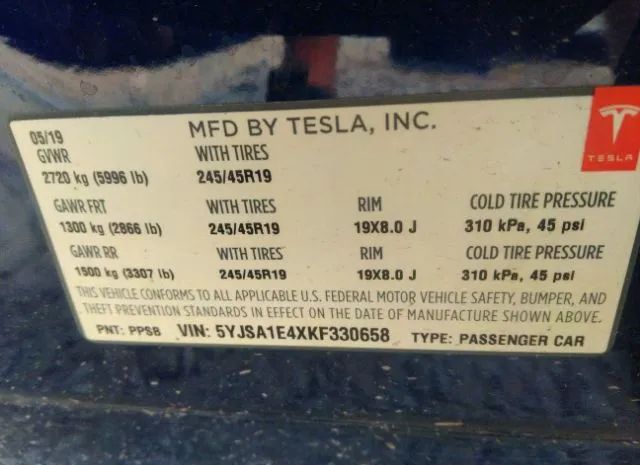 Photo 8 VIN: 5YJSA1E4XKF330658 - TESLA MODEL S 