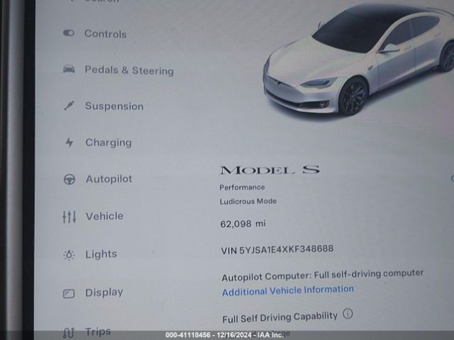 Photo 6 VIN: 5YJSA1E4XKF348688 - TESLA MODEL S 