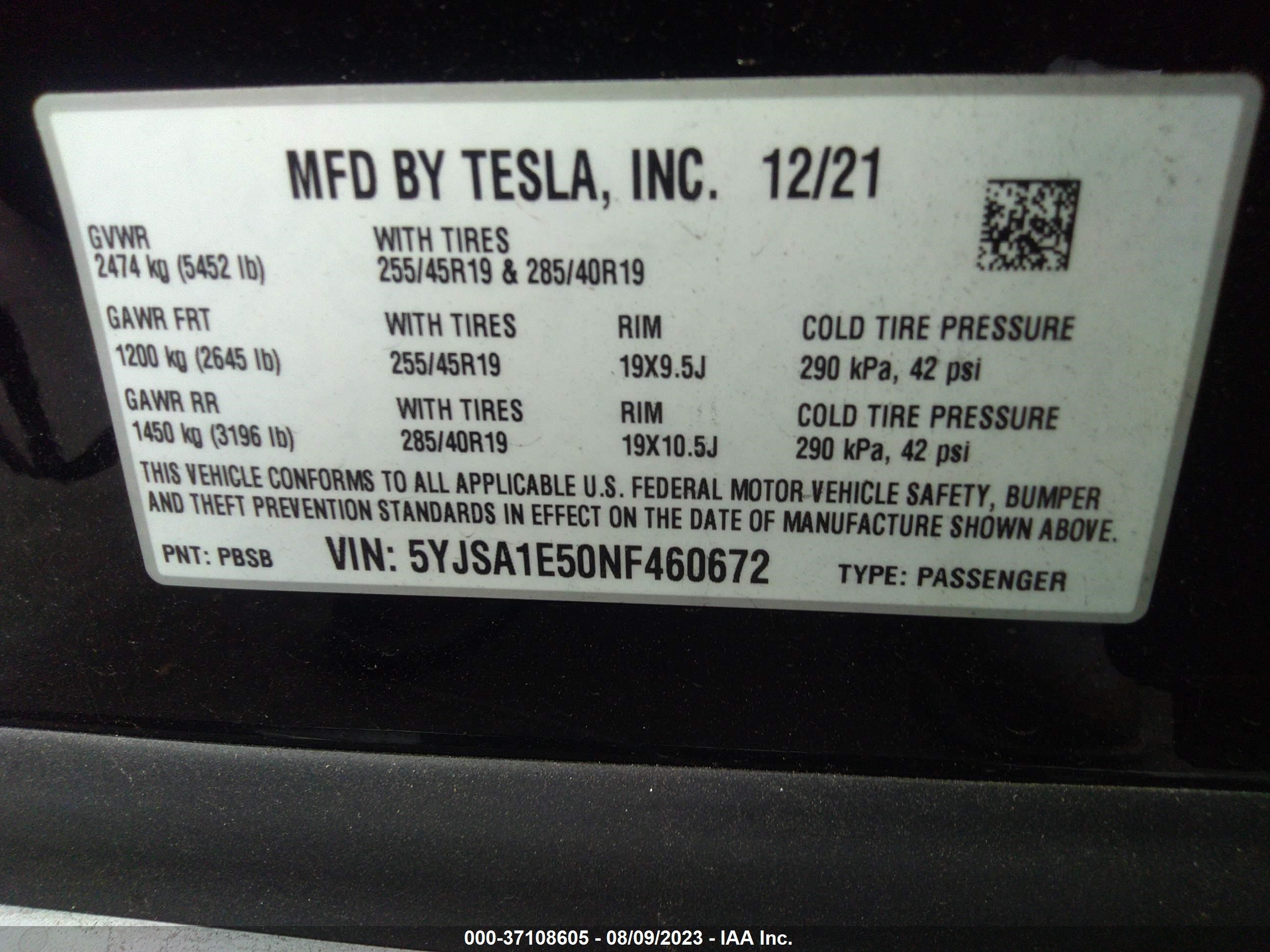 Photo 8 VIN: 5YJSA1E50NF460672 - TESLA MODEL S 