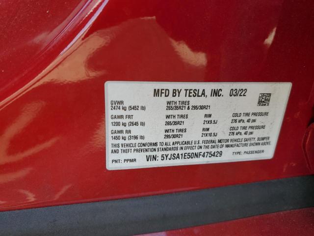 Photo 12 VIN: 5YJSA1E50NF475429 - TESLA MODEL S 