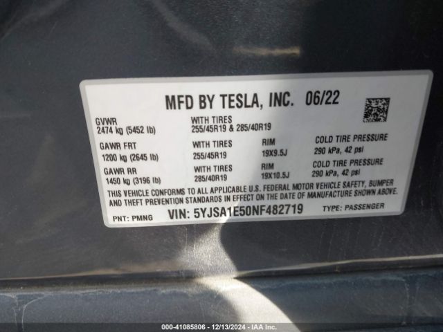 Photo 8 VIN: 5YJSA1E50NF482719 - TESLA MODEL S 