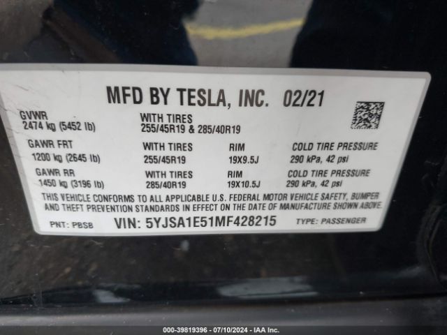 Photo 8 VIN: 5YJSA1E51MF428215 - TESLA MODEL S 