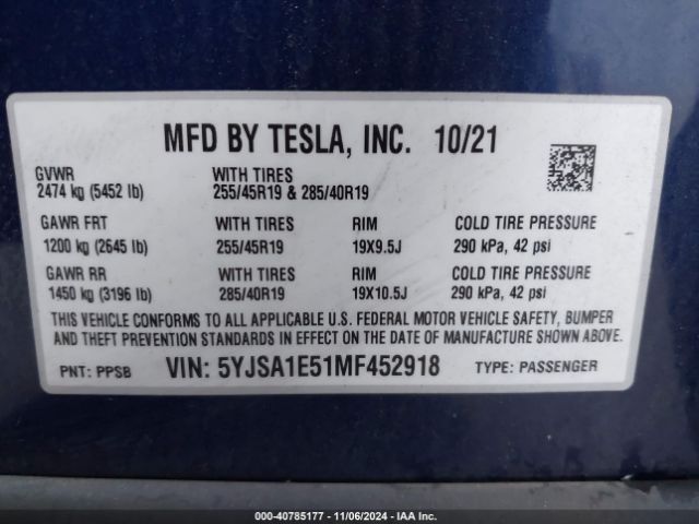 Photo 8 VIN: 5YJSA1E51MF452918 - TESLA MODEL S 