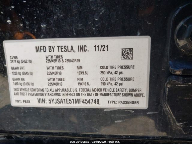 Photo 8 VIN: 5YJSA1E51MF454748 - TESLA MODEL S 