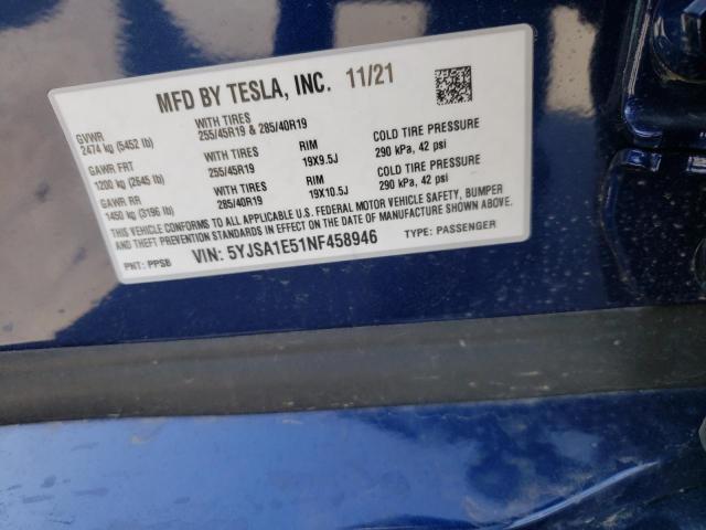 Photo 9 VIN: 5YJSA1E51NF458946 - TESLA MODEL S 