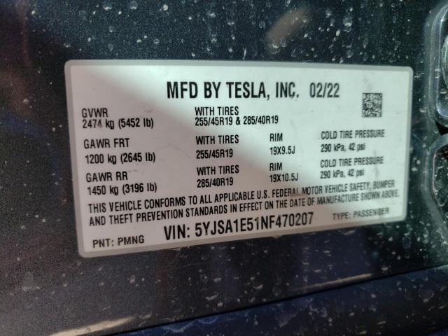 Photo 12 VIN: 5YJSA1E51NF470207 - TESLA MODEL S 