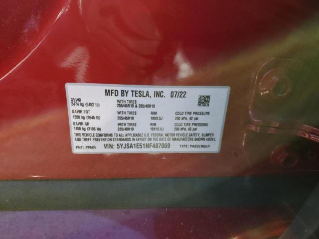 Photo 11 VIN: 5YJSA1E51NF487069 - TESLA MODEL S 