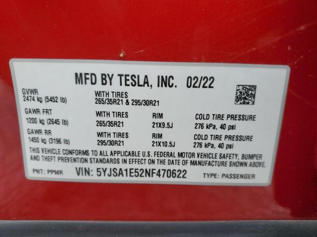 Photo 12 VIN: 5YJSA1E52NF470622 - TESLA MODEL S 