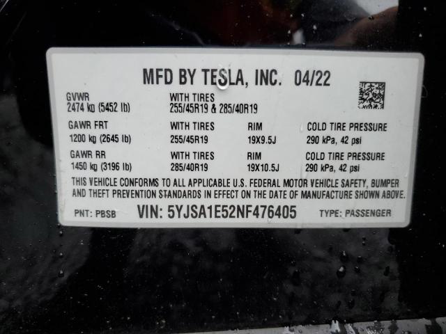 Photo 12 VIN: 5YJSA1E52NF476405 - TESLA MODEL S 